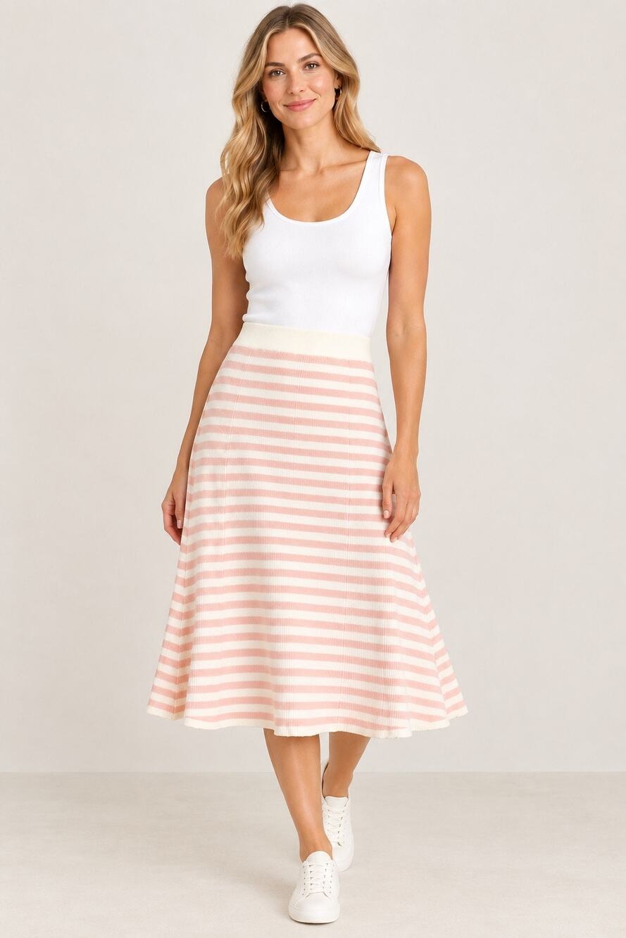 Kule Pink & Cream Striped Knit Skirt Size M